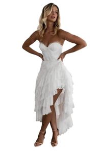Cheap Bohemian High Low Wedding Dresses Sweetheart Lace Appliqued Vestidos De Novia A Line Tiered Skirts Boho Wedding Dress