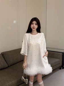 Damer Rhinestone Loose Cotton Patch Shiny T-shirt Tulle Bottoming Desinger Dress