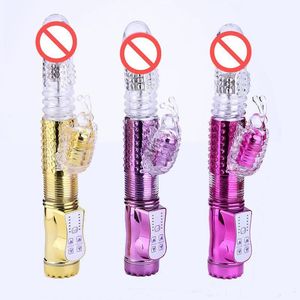 Double Vibrators for Women Sex Toys Butterfly Vibrator USB Rechargeable Dual Vibration Wand Telescopic Rotating Bead Rods