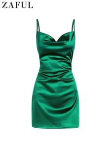 Grundläggande avslappnade klänningar Satinklänning 90 -tal Sheeny Draped Slip Satin Cocktail Dress Evening Dresses For Day and Night Party Elegant Women BodyCon Sexy 230715