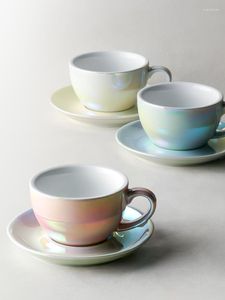 Filiżanki spodki ceramiczne kubek kawy spodek 280 ml latte expresso ręcznie robione oprogramowanie napoje 3 kolory proste styl kawiarni sklep porcelanowy kreatywne kubki