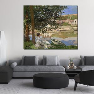 Claude Monet Canvas Art on The Bank of The Seine Bennecourt Handmade Oil Painting Impressionist Artwork Home Decor Modern