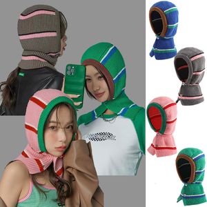 Moda yüz maskeleri boyun gaiter kış çizgileri unisex atkı kaput örgü şapkalar kadın rüzgar geçirmez sıcak yüzük atkısı bere kız kaput boyun koruma balaclava 230717