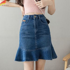 Skirts DFRCAEG Summer Denim Skirt For Women High Waist Midi Length Mermaid Blue Jeans Skirts Korean Casual Plus Size Jupe Femme 230715