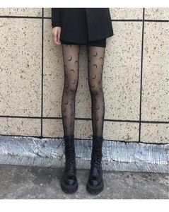 Calzini da donna Collant sexy stampati con luna nera Collant trasparenti Calze di seta anti-gancio Party Club Summer Stretch