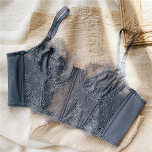 BRAS BRA SEXY Ultra-tunn spetsar stora bröst stålring underkläder övre samling bröstkorsett underkläder hängande kvinnor