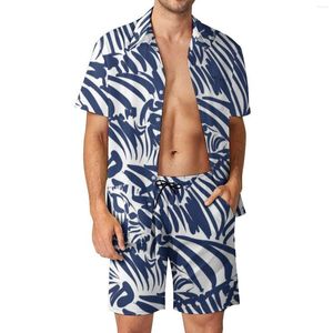 Fatos de treino masculinos Zebra Stripe Navy Masculino Sets Abstract Fun Animal Casual Shirt Set Hawaii Fitness Outdoor Shorts Summer Print Suit 2 Pieces