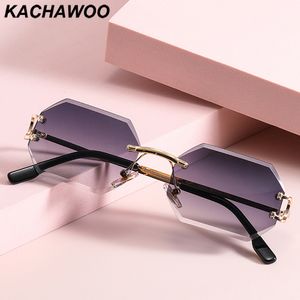 Sunglasses Kachawoo octagonal sunglasses rimless metal male fashion sun glasses female rectangle frameless blue brown pink European style 230717