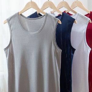Mens Tank Tops Men Ice Silk Vest Outer Wear QuickDrying Mesh Hole Breathable Sleeveless T Shirts Summer Cool Beach Travel Tanks 230717