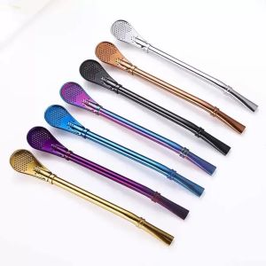 Drinking Straw Stainless Steel Yerba Mate Straw Gourd Bombilla Filter Spoons Reusable Metal Pro Tea Tools Bar Accessories FY5407 0717