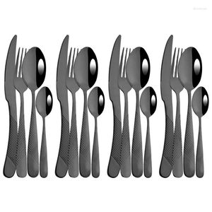 Dinnerware Sets Western Cutlery Set Stainless Steel Knife Fork Spoon Flatware Kitchen Dining Silverware 16Pcs Black Tableware
