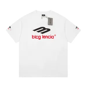 BLCG Lencia Summer T-shirts High Street Hip-Hop Style 100% bomullskvalitet Män och kvinnor släpper ärmen Löst Tshirts Oversize Tops 23178