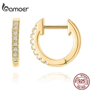 Stud Bamoer 14K Gold Plated 925 Sterling Silver Cuff Earrings with Cubic Zircon 10 Colors Huggie Stud for Women Girl SCE498 J230717