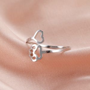 Skyrim Lovely Dog Paw Foot Print Love Heart Ring for Women Girls Stainless Steel Adjustable Ring 2023 Trendy Jewelry Lover Gift