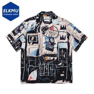 Herren T-Shirts Mode Graffiti Übergroßes Kurzarmhemd Japan Harajuku Streetwear Herren Hip Hop Shirts Sommer Hawaii Button Up Bluse 230715