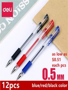 Deli 12pcs Gel Pen 0.5mm Black/Blue/Red Ink /Needle Nose Roller For School Office Supplies Stationery Wholesale