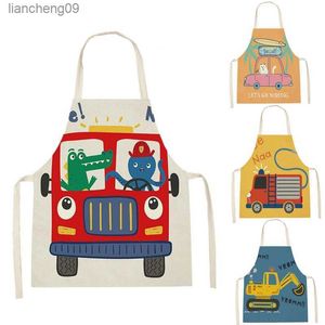 Küche Kochschürze Regenbogen Druck Schürzen Cartoon Auto Kran Feuerwehrauto Frauen Ärmellose Kinder Schürze Pinafore Kinder Schürzen L230620