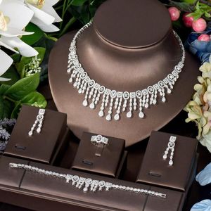 Halsband örhängen set hibride long tassel full micro pave 4sts cubic zirconia örhängen smycken för dubai kvinnor brud formellt tillfälle n-80