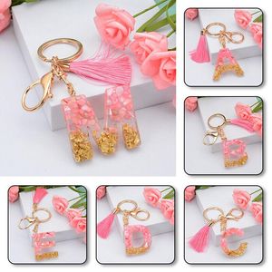 Keychains A-Z Pink Letter Acrylic Keychain Exquisite Tassel Pendant Keyrings 26 Engelska Inledande alfabetnyckelkedjor Charm Bag bilprydnad