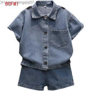 Roupas Conjuntos de roupas de bebê Conjunto de roupas de verão Denim Camisa de jeans+shorts 2 peças de roupas infantis para meninos de menino Conjunto de roupas 2-10 anos Z230717