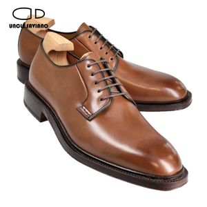 Fashion Uncle Derby Saviano Dress Men Formal Genuine Leather Handmade Wedding Business Italian Man Shoes Designer Origin 2867