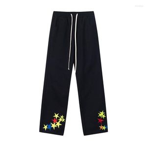 Men's Pants Pentagram Embroidery Sweatpant For Men Straight Trousers Black Women Loose All-match High Street Casual Cargo Joggers