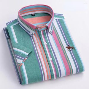 Men's Dress Shirts Mens Short Sleeve Oxford Cotton No Pocket Horse Embroidery Casual Shirt For Button Up 6XL