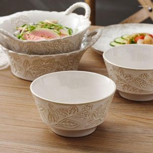 Plates Ceramic Bowl Set Home Soup Relief Tableware Nordic Luxury Creative Porcelain Bowls Assiettes Dessert Vajilla Ceramica