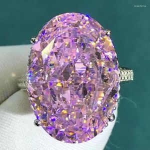 Cluster Rings Real 925 Sterling Silver Crushed Oval Cut 30CT VVS1 Pink Sapphire Synthetic Moissanite Ring For Women Drop