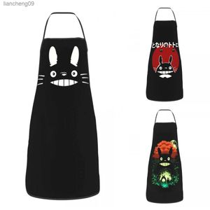 Manga Meu Vizinho Totoro Hayao Miyazaki Avental para Mulher Masculina Bib Studio Ghibli Cozinha Cozinha Tablier Cuisine Chef Jardinagem L230620