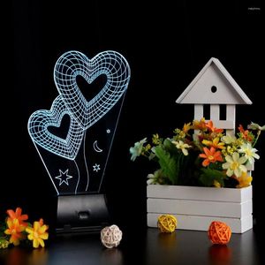 Luzes noturnas coloridas com luz do coração 3D LED lâmpada USB para decoração de casamento presente de Natal inovador