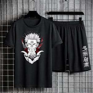 Fatos de treino masculinos verão casual camiseta de algodão shorts conjuntos anime jujutsu kaisen estampado esporte terno hip hop streetwear tops unissex