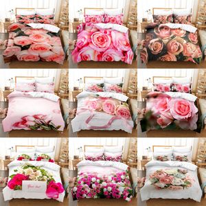 Bedding sets Pink Flower Duvet Cover and Pillowcases Set King Size 220x240 Double Bed Single 3D Queen Sets Full Twin Quilt Linen 230717