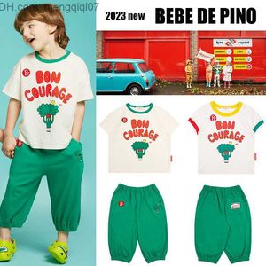 Clothing Sets New Summer BEBE DE PINO Children's T-shirt Set Cute Cauliflower Tank Top Boys' T-shirt Girls' Blue Nine Pair Pants Children's Clothing Set Z230717