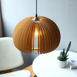 Chandeliers Minimalist Style Vintage LED Pumpkin Pendant Lights Bedroom Bedside Hanging Wood Lamp Dining Room Home Decor Lighting Fixture