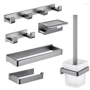 Set di accessori da bagno Metallo grigio 2/4 Porta accappatoio Porta carta SUS 304 Porta scopino Porta asciugamani Appendiabiti Accessori da bagno