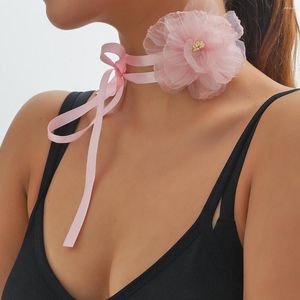 Collane con ciondolo Cinghie retrò Fiore rosa per donna Ragazza Cena Collana Girocollo Gioielli di moda Regalo Collares Para Mujer