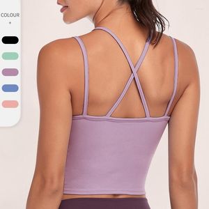 Camicie attive Gilet sportivo da yoga da donna Cintura sottile sexy Croce Bella da corsa Abbigliamento fitness ad asciugatura rapida con reggiseno da palestra