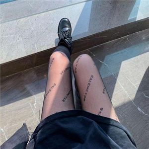 Women Socks Transparant Letter Print Stockings Fashion Sexy Pantyhose Erotic Tights Black Nude Tattoo Stocking