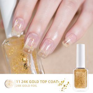 Gel per unghie 11ml 24K Lamina d'oro Top Coat Smalto Lacca Flakies Glitter riflettenti Effetto Bling Manicure Art Vernice 230715