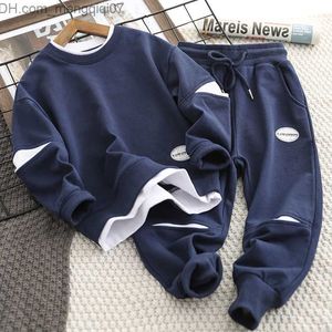 Clothing Sets Spring and autumn patch work Children's fake boy two-piece Sweatshirt+sweatpants set Youth track suit Children's skydiving pants jogging set Z230717