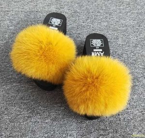 Slippare Real Fur Slippers Platform Women Fox Home Fluffy Slippers With Feathers Furry Summer Flats Ladies Shoes Fox Fur Flip Flops L230717