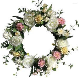 Flores decorativas de 16 polegadas de seda artificial de seda crisântemo Floral Roses Porta de grinalda Casamento