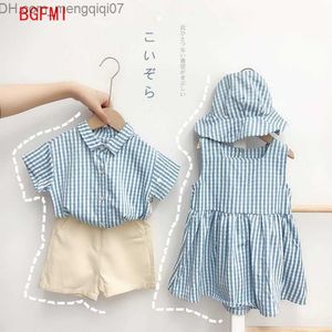 Clothing Sets Brother and Sister Outfit 2023 New Children's Plain Summer Clothing Baby Boys Short Sleeve Shirt+Shorts Baby Girls Dress Z230717