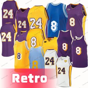 Retro Bryant Basketbol Forması 1996-97 Mor Sarı Klasikler Çocuk Dikişli Formalar Erkekler 8 24 Vintage 2009-10 60. Finaller