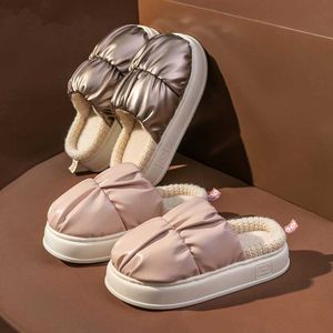 Slippers 2023 Waterproof Indoor Slippers Women Men Winter Shoes Couples Platform Slides Thick Sole Warm Plush Ladies House Floor Slipper L230717