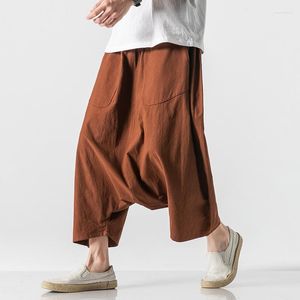 Мужские штаны Япония в стиле стиль широкие ноги повседневные перекрестные банары Мужские модные мешковываемые большие брюки для брюки Harem/осен