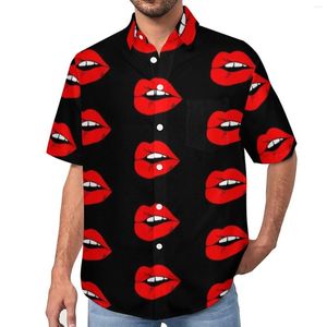 Camisas casuais masculinas Blusas com estampa de lábios vermelhos Man Do Not Lie design havaiano de manga curta estampada elegante superdimensionada camisa de praia presente