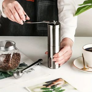 1pc Manual Coffee Grinder, Ceramic Burr Coffee Bean Grinder, Portable Crank Coffee Grinder With Stainless Steel Housing And Detachable Handle