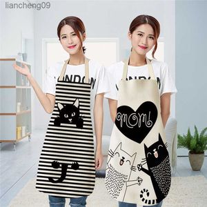 Kids Aprons Kitchen Aprons Cute Cat Pattern Women Black White Cartoon Cat Cotton Linen Bibs Home Cooking BBQ Apron Delantal L230620